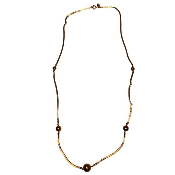 Vintage Gold-Tone Avon Necklace With Beaded Accents & Oval Tag - Picture 2 of 8